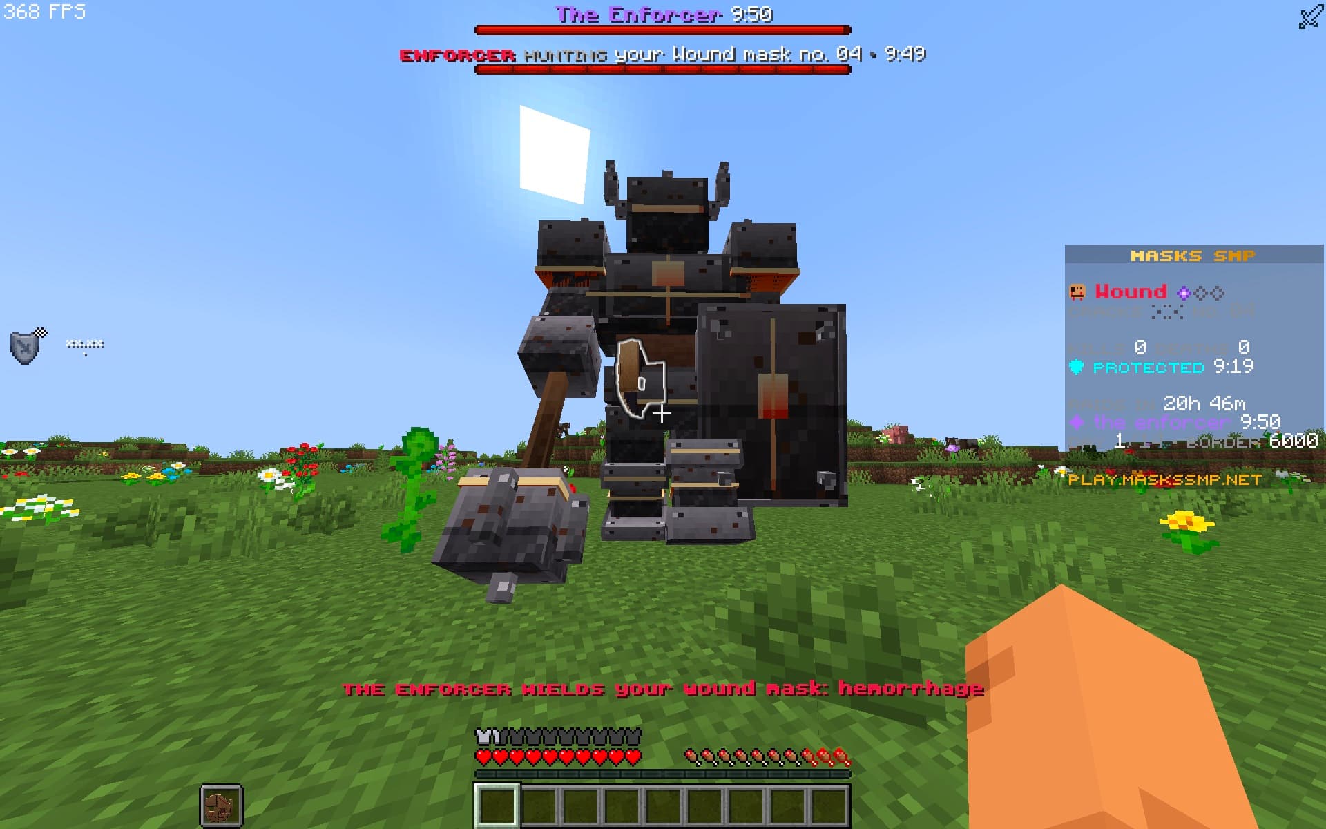 the enforcer hunting a player in masks smp